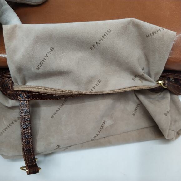 Brahmin Brown Leather Crocodile Embose Chain Strap Flap Closure Shoulder Bag - Picture 11 of 12